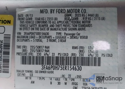 2014 Ford Fusion Se z USA, uszkodzony, nr VIN 3FA6P0H75ER154630